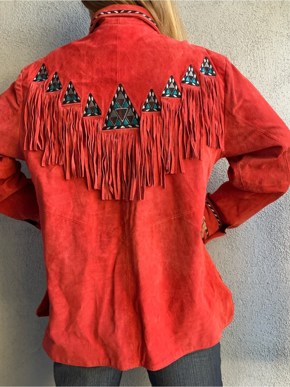 VTG 90s Bob Mackie Wearable Art Orange Suede Fringe Southwestern Jacket XL - Picture 9 of 16